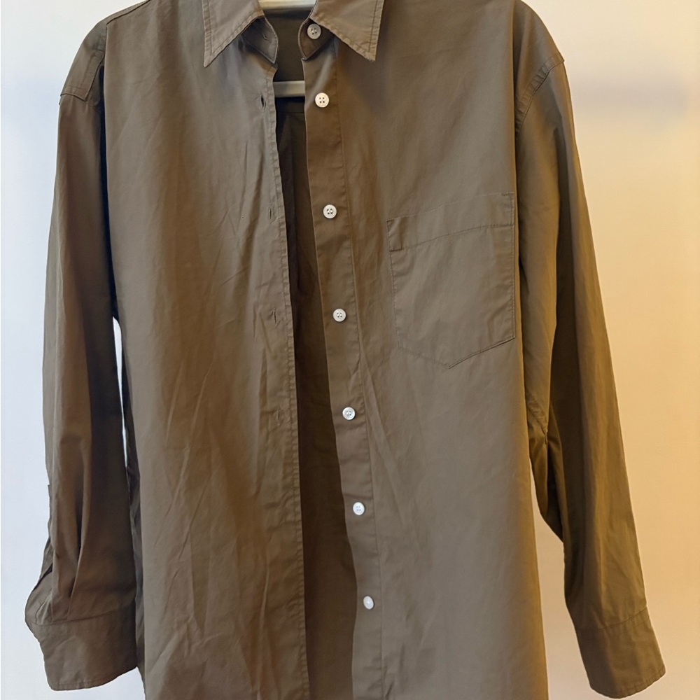 Frankie Shop lightweight cotton Olive Button-Up Shirt